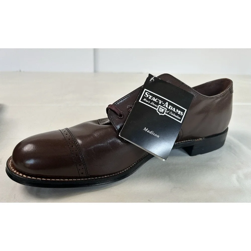 NWOB Stacy Adams Classic Madison Brown Leather Cap Toe Oxford Shoes USA Men's 10